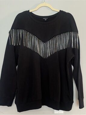 Black Rhinestone Fringe Torrid Sweatshirt - Women size 1 (plus 1x)